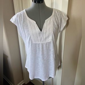 Lucky Brand V-neck, Cap Sleeve T-shirt, White, Size S